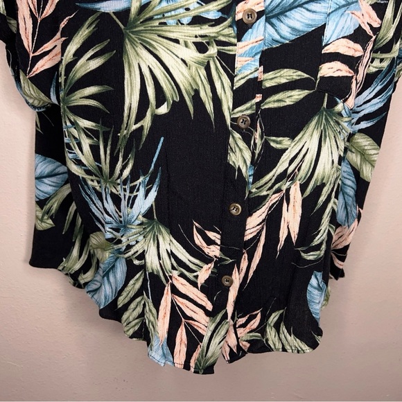 Large Moa Moa Tropical Short Sleeve Stretch Top Hawaiian Womens Button Front - Picture 10 of 12
